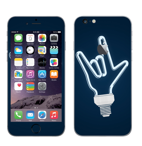 Наклейка на Телефон Apple iPhone 6 plus с яблоком Рок-лампочка,  купить в Москве – интернет-магазин Allskins, rock, ламп, черно-белое, лампа, овцы, музыка
