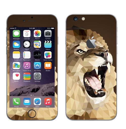 Наклейка на Телефон Apple iPhone 6 plus с яблоком Лев с треугольником,  купить в Москве – интернет-магазин Allskins, милые животные, 300 Лучших работ, оригами, геометрия, лев, треугольник, монстры, коричневый