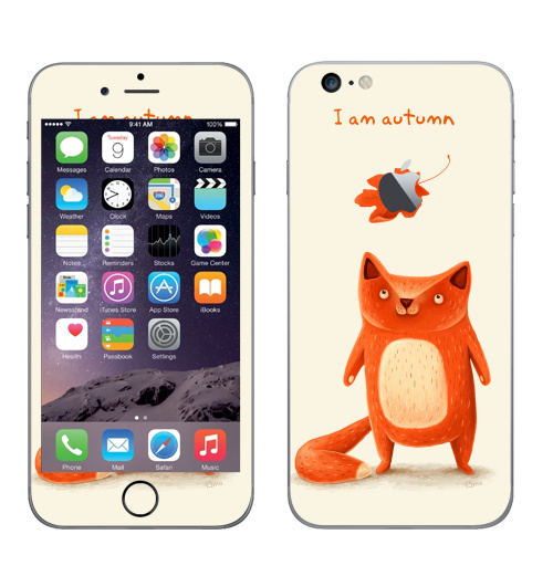 Наклейка на Телефон Apple iPhone 6 plus с яблоком Я — осень,  купить в Москве – интернет-магазин Allskins, крутые животные, осень, оранжевый, лиса, животные, детские, милые животные