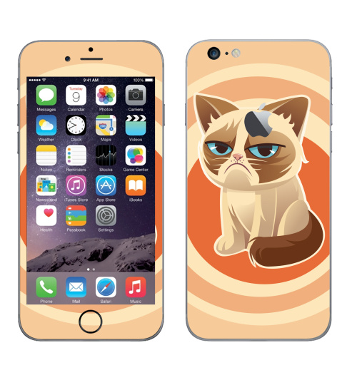 Наклейка на Телефон Apple iPhone 6 plus с яблоком Сурове, грустне, котячне,  купить в Москве – интернет-магазин Allskins, милые животные, 300 Лучших работ, любовь, кошка, персонажи, женские