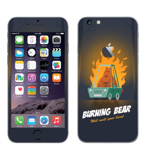 Наклейка на Телефон Apple iPhone 6 plus с яблоком Горящий медведь,  купить в Москве – интернет-магазин Allskins, надписи на английском, типографика, животные, огонь, любовь, надписи, автомобиль, графика, лес, медведь, для влюбленных