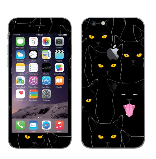 Наклейка на Телефон Apple iPhone 6 plus с яблоком Котики detected,  купить в Москве – интернет-магазин Allskins, кошка, глаз, графика, улыбка, животные, 300 Лучших работ