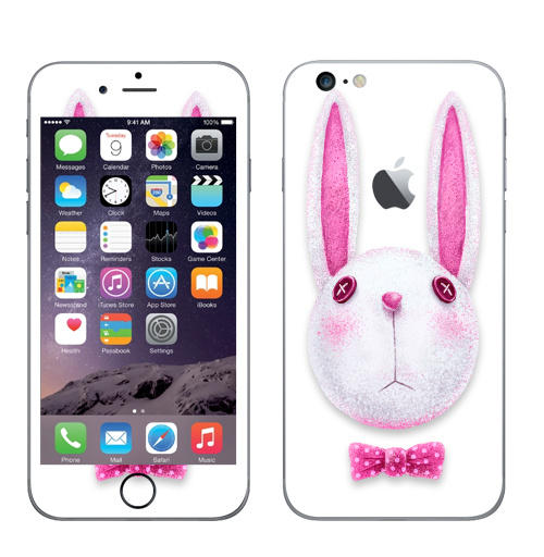 Наклейка на Телефон Apple iPhone 6 plus с яблоком Зая с бабочкой,  купить в Москве – интернет-магазин Allskins, гики, заяц, бабочки, розовый, хипстер, пуговицы