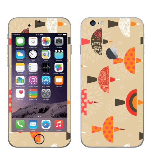 Наклейка на Телефон Apple iPhone 6 plus с яблоком Cute birds,  купить в Москве – интернет-магазин Allskins, графика, красота, лес, лето, природа, птицы, романтика, детские, необычный