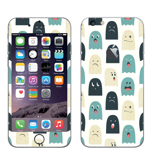 Наклейка на Телефон Apple iPhone 6 plus с яблоком Lovely monsters,  купить в Москве – интернет-магазин Allskins, монстры, графика, персонажи, хэллоуин, привидение