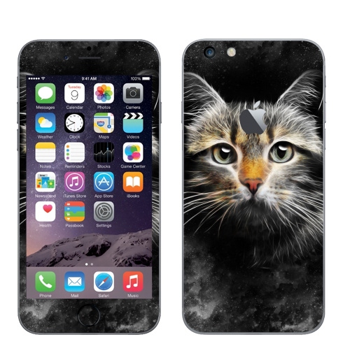 Наклейка на Телефон Apple iPhone 6 plus с яблоком Кот,  купить в Москве – интернет-магазин Allskins, кошка, глаз, звезда, космос