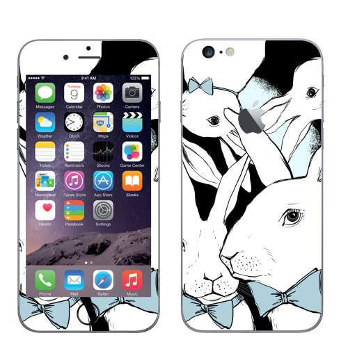 Наклейка на Телефон Apple iPhone 6 plus с яблоком Boys Bunny,  купить в Москве – интернет-магазин Allskins, заяц, бабочки, зима