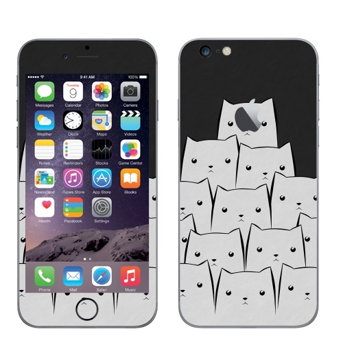 Наклейка на Телефон Apple iPhone 6 plus с яблоком White Cats,  купить в Москве – интернет-магазин Allskins, уши, черный, кошка, белый, животные, черно-белое, 300 Лучших работ
