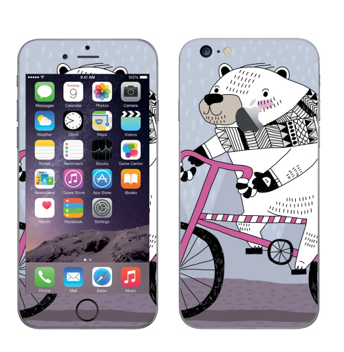 Наклейка на Телефон Apple iPhone 6 plus с яблоком Мишка на велике,  купить в Москве – интернет-магазин Allskins, милые животные, персонажи, медведь, велосипед, животные