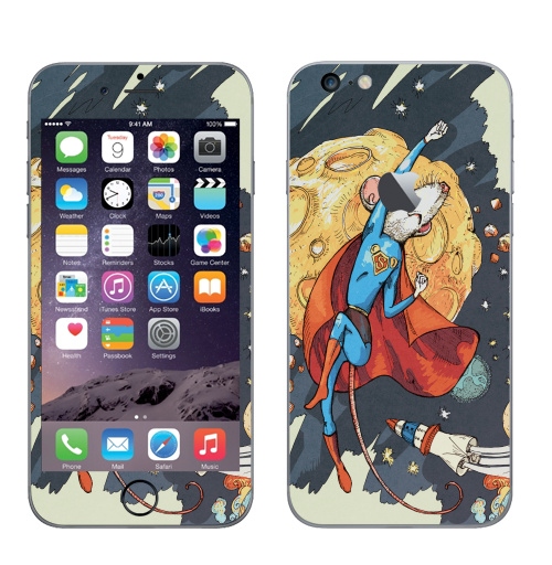Наклейка на Телефон Apple iPhone 6 plus с яблоком СуперМышь,  купить в Москве – интернет-магазин Allskins, летучая мышь, супермен, комиксы, космос, животные, мышь