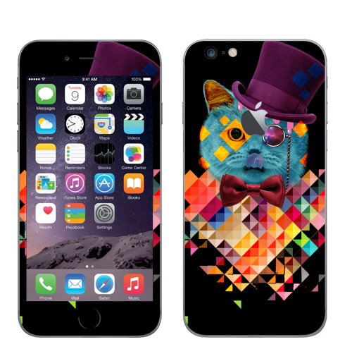 Наклейка на Телефон Apple iPhone 6 plus с яблоком ПсихоКэт,  купить в Москве – интернет-магазин Allskins, космокот, оранжевый, абстракция, космос, кошка, паттерн, хипстер, ромбы, голубой