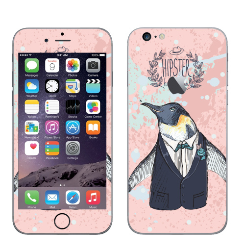 Наклейка на Телефон Apple iPhone 6 plus с яблоком Торжественный,  купить в Москве – интернет-магазин Allskins, животные, любовь, позитив, морская, персонажи, пингвин, птицы, хипстер, костюм