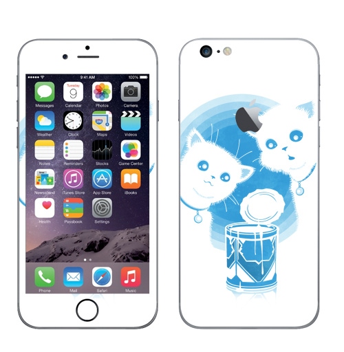 Наклейка на Телефон Apple iPhone 6 plus с яблоком ДВА КОТЁНКА И СГУЩЁНКА,  купить в Москве – интернет-магазин Allskins, прикол, белый, голубой, кошка, синий, киса, сгущенка