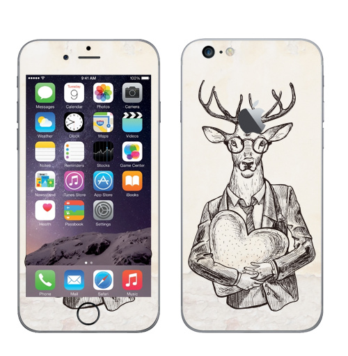Наклейка на Телефон Apple iPhone 6 plus с яблоком Мистер Твистер,  купить в Москве – интернет-магазин Allskins, животные, любовь, олень, персонажи, сердце, хипстер, для влюбленных