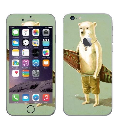 Наклейка на Телефон Apple iPhone 6 plus с яблоком Алоха,  купить в Москве – интернет-магазин Allskins, серфинг, медведь, лето, 300 Лучших работ