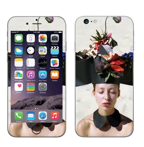 Наклейка на Телефон Apple iPhone 6 plus с яблоком Цветочница,  купить в Москве – интернет-магазин Allskins, фотография, отдых, девушка, красота, цветы, сюрреализм