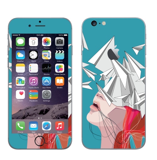 Наклейка на Телефон Apple iPhone 6 plus с яблоком Полёт мысли,  купить в Москве – интернет-магазин Allskins, белый, девушка, самолет, мозг, сказки, голубой