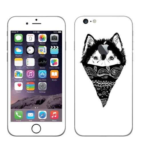 Наклейка на Телефон Apple iPhone 6 plus с яблоком Пёс,  купить в Москве – интернет-магазин Allskins, крутые животные, собаки, персонажи, мафия, графика, белый, черный, животные, милые животные
