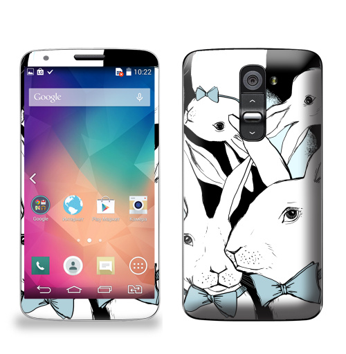 Наклейка на Телефон LG LG G2 Boys Bunny,  купить в Москве – интернет-магазин Allskins, заяц, бабочки, зима