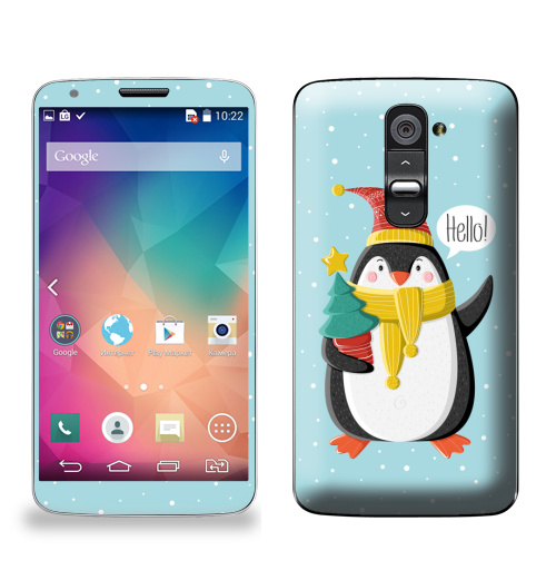 Наклейка на Телефон LG LG G2 Пингвин с ёлкой,  купить в Москве – интернет-магазин Allskins, шапка, снег, новый год, пингвин, детские