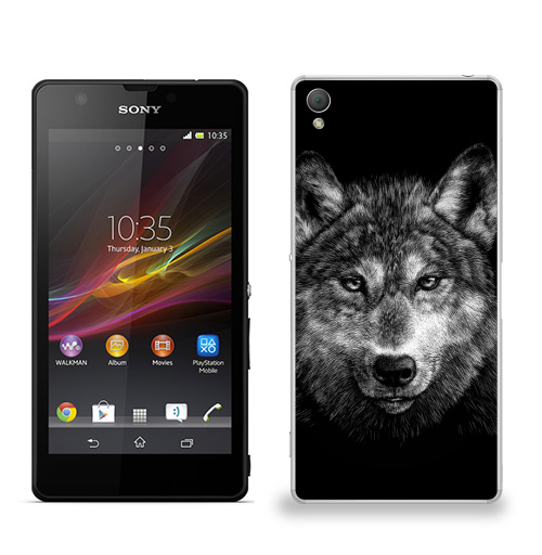 Наклейка на Телефон Sony Sony Z3 Волчище,  купить в Москве – интернет-магазин Allskins, морда, животные, волк, полностьючерный, 300 Лучших работ
