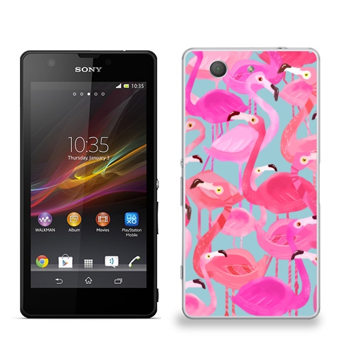 Наклейка на Телефон Sony Sony Z3 compact Фламинго Серый фон,  купить в Москве – интернет-магазин Allskins, мило, птицы, фламинго, розовый, фуксия, сердце, тропики, лето, текстура, фауна