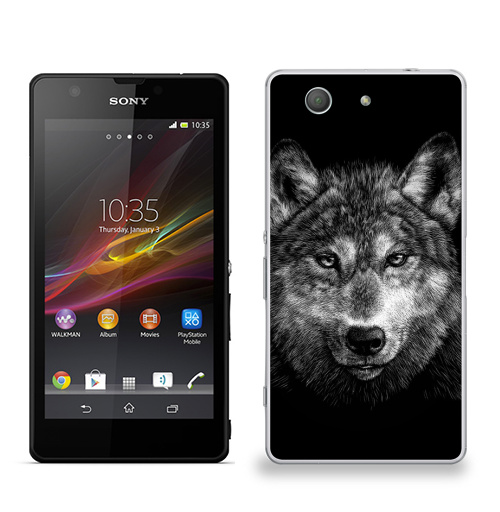 Наклейка на Телефон Sony Sony Z3 compact Волчище,  купить в Москве – интернет-магазин Allskins, морда, животные, волк, полностьючерный, 300 Лучших работ