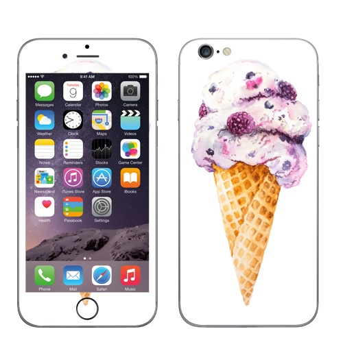 Наклейка на Телефон Apple iPhone 7 Мороженка,  купить в Москве – интернет-магазин Allskins, вкусняшки, ягоды, черника, ежевика, еда, сладости, фрукты, лето, акварель, мороженое
