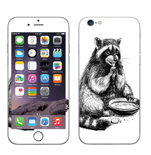 Наклейка на Телефон Apple iPhone 7 Енот с печеньками,  купить в Москве – интернет-магазин Allskins, енот, графика