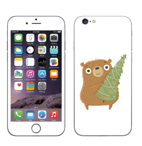 Наклейка на Телефон Apple iPhone 7 Новогодний Мишка,  купить в Москве – интернет-магазин Allskins, медведь, новый год, персонажи, детские