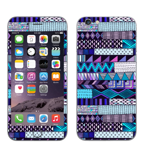 Наклейка на Телефон Apple iPhone 7 Полосатый узор. Синие тона,  купить в Москве – интернет-магазин Allskins, полоска, паттерн, дудлы, геометрия, розовый, синий, полосатый, графика
