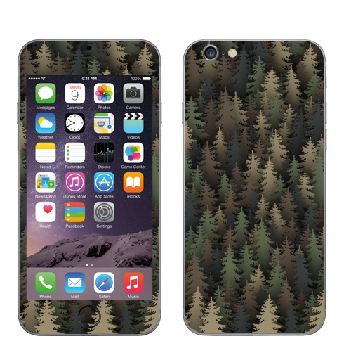 Наклейка на Телефон Apple iPhone 7 Лесной камуфляж,  купить в Москве – интернет-магазин Allskins, лес, природа, охота, военные, хаки, деревья, ель, новый год