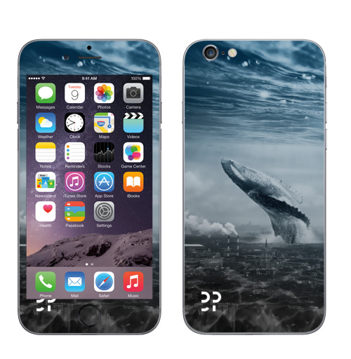 Наклейка на Телефон Apple iPhone 7 Кит в мегаполисе,  купить в Москве – интернет-магазин Allskins, мегаполис, киты, эвентумпремо, футуризм, будущее
