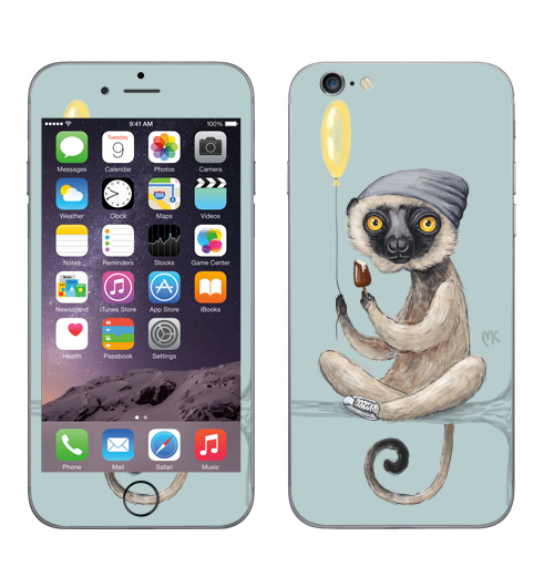 Наклейка на Телефон Apple iPhone 7 Лемур и мороженое,  купить в Москве – интернет-магазин Allskins, лемур, животные, сифака, обезьяна, мартышка, шапка, кроссовки, воздушныйшарик, желтый