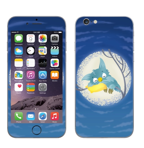 Наклейка на Телефон Apple iPhone 7 Спящая сова,  купить в Москве – интернет-магазин Allskins, небо, лес, персонажи, синий, звезда, луна, ночь, сова, птицы