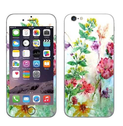 Наклейка на Телефон Apple iPhone 7 Лилии, Зверобой,  купить в Москве – интернет-магазин Allskins, цветокакварель, розовый, цветы, акварель, природа, рисунки, оригинально, нежно, желтый