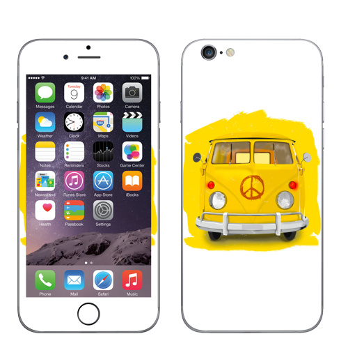 Наклейка на Телефон Apple iPhone 7 Солнечный автобус,  купить в Москве – интернет-магазин Allskins, желтый, автобус, автомобиль, транспорт, хиппи, гранж, ретро