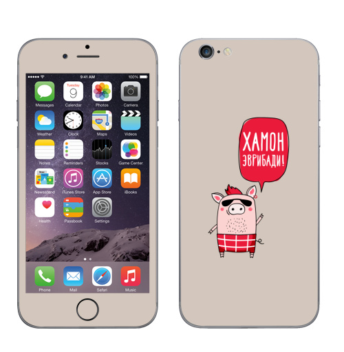 Наклейка на Телефон Apple iPhone 7 Хамон эврибади,  купить в Москве – интернет-магазин Allskins, everybody, jamon, панк, красный, свинья, эврибади, хамон
