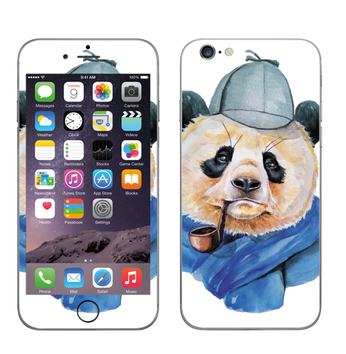Наклейка на Телефон Apple iPhone 7 Шерлок Панда Холмс,  купить в Москве – интернет-магазин Allskins, крутые животные, панда, панды, трубка, шляпа, животные, милые животные