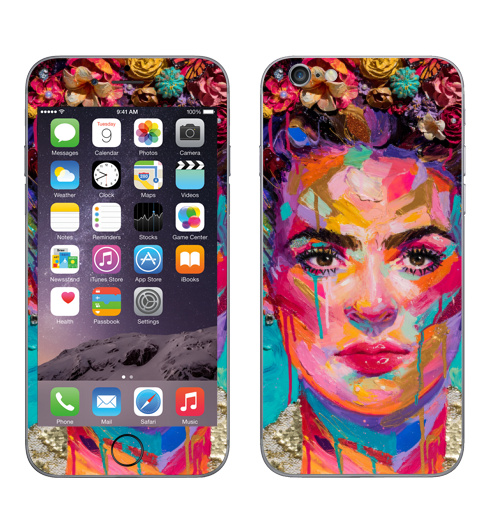 Наклейка на Телефон Apple iPhone 7 Художница Фрида,  купить в Москве – интернет-магазин Allskins, фрида, кало, Мексика, художница, цветы, красота, образ, плакат, лицо