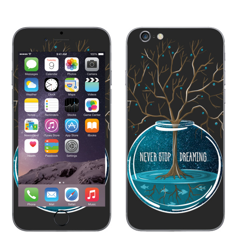 Наклейка на Телефон Apple iPhone 7 Не переставай мечтать,  купить в Москве – интернет-магазин Allskins, мечта, синий, бирюзовый, космос, деревья, рыба, вода, гики, растр, галактика