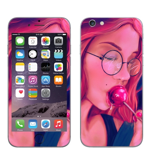 Наклейка на Телефон Apple iPhone 7 Девушка с чупачупсом,  купить в Москве – интернет-магазин Allskins, девушка, чупачупс, конфетти, розовый, молодость