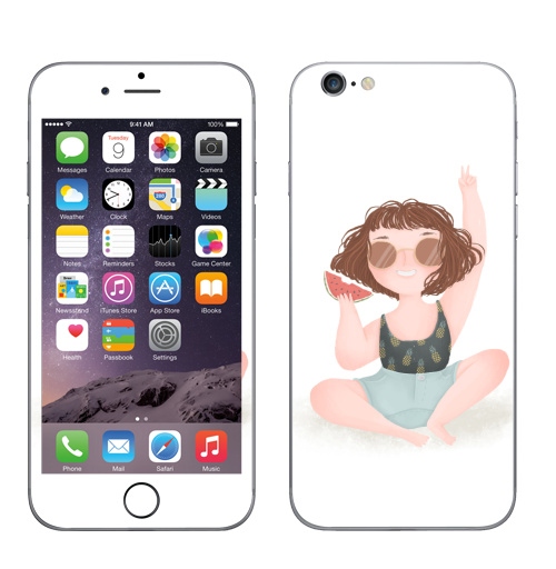 Наклейка на Телефон Apple iPhone 7 Летняя девчонка,  купить в Москве – интернет-магазин Allskins, радость, настроение, ананас, счастье, солнце, арбуз, лето, девушка