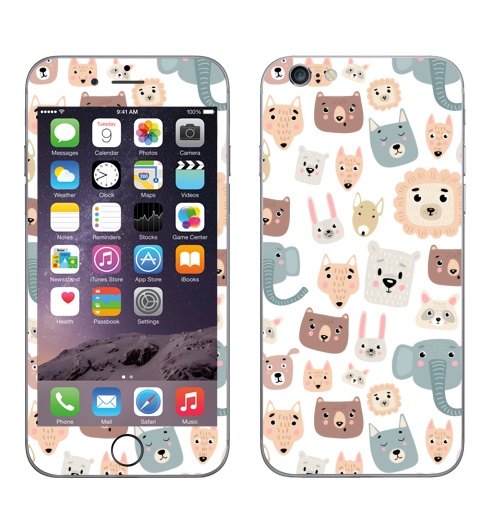 Наклейка на Телефон Apple iPhone 7 Зверята,  купить в Москве – интернет-магазин Allskins, лев, слоны, собаки, енот, медведь, детские, питбуль, заяц