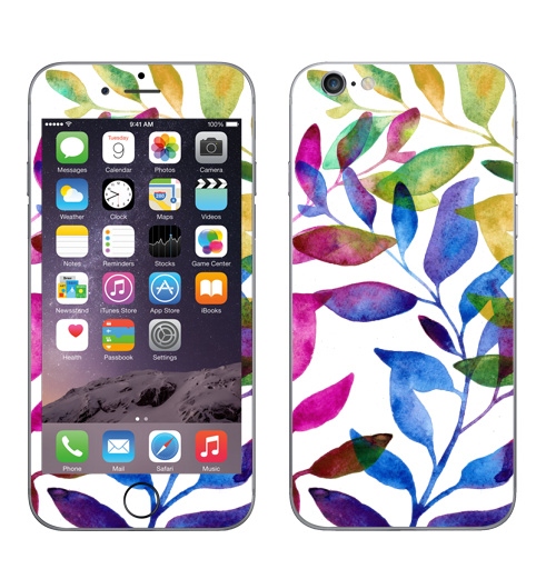 Наклейка на Телефон Apple iPhone 7 Цветные листья,  купить в Москве – интернет-магазин Allskins, акварель, листья, ботаника, ботанический, живопись, цвет, растение, цветы