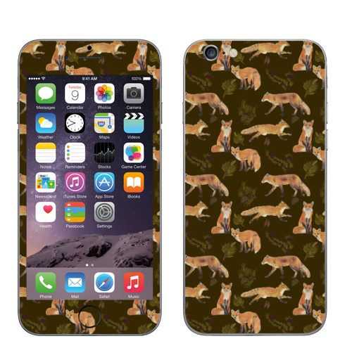 Наклейка на Телефон Apple iPhone 7 Много лисичек,  купить в Москве – интернет-магазин Allskins, лиса, листья, лес