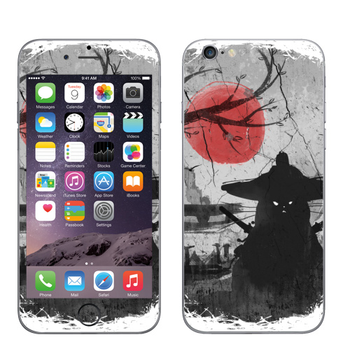 Наклейка на Телефон Apple iPhone 7 Японский Кот Самурай,  купить в Москве – интернет-магазин Allskins, кот самурай, сакура, черный, клан, луна, katana, ниндзя, самурай, Япония, кошка, сарказм