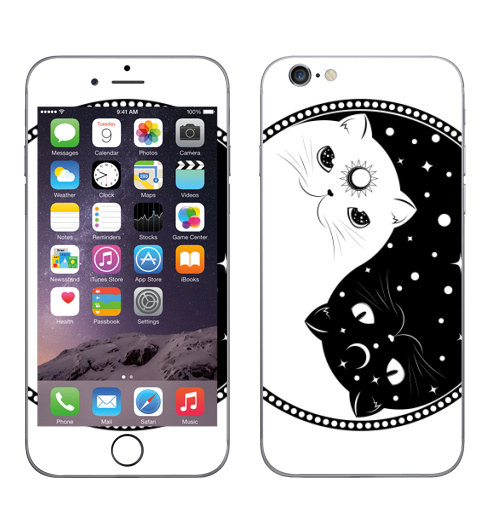 Наклейка на Телефон Apple iPhone 7 Инь янь котик черный и котик белый,  купить в Москве – интернет-магазин Allskins, инь янь, котаны, кошка, черно-белое, ночь, день, полумесяц, звезда, мультяшная, минимализм, абстракция, белый кот, черный кот, символ