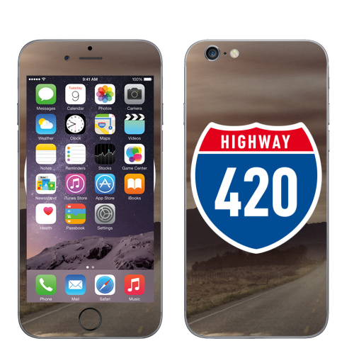 Наклейка на Телефон Apple iPhone 7 Highway 420,  купить в Москве – интернет-магазин Allskins, свобода, надписи, логотип, дым, надписи на английском, 300 Лучших работ