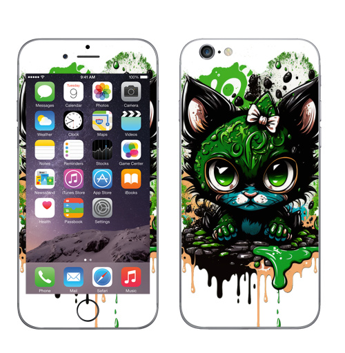 Наклейка на Телефон Apple iPhone 7 Кошка в красках,  купить в Москве – интернет-магазин Allskins, стритарт, кошка, граффити, краски, акварель